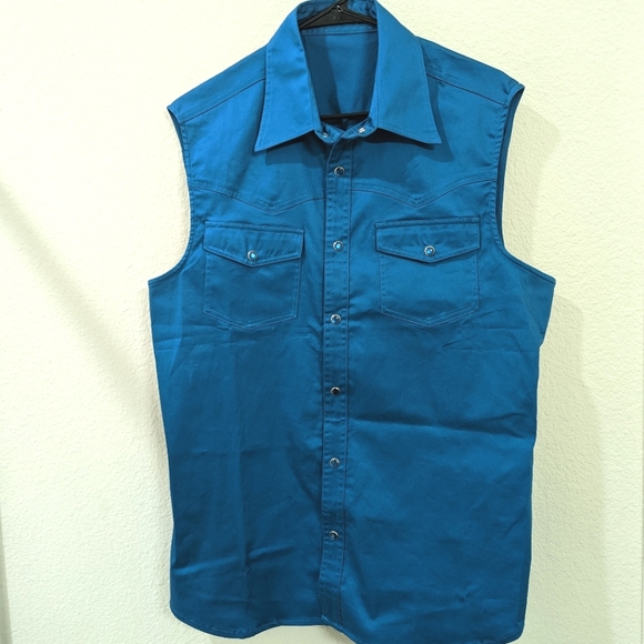 New Blue Western Button Front Sleeveless Top Cowboy Size XXL - Picture 2 of 7